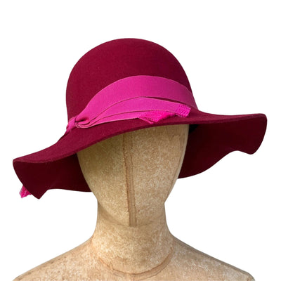 Burgundy & Pink Felt Travel Hat By Julie Fleming Milliner